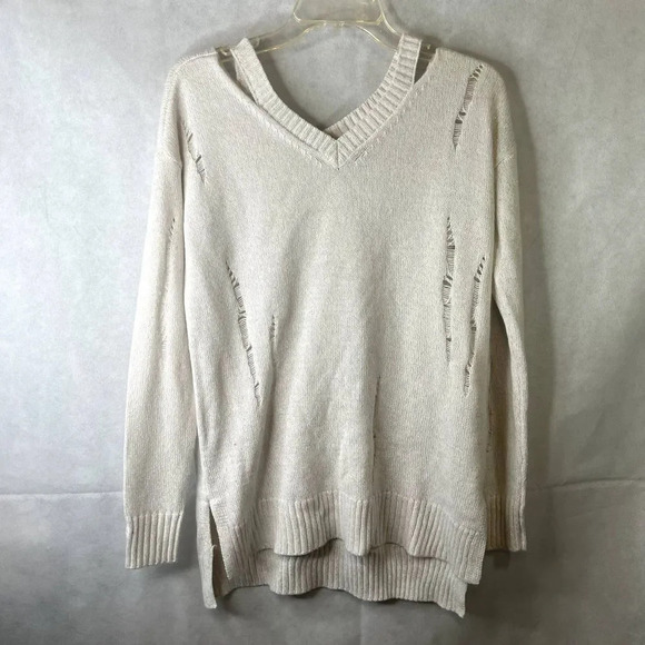 Arizona Jeans Cold Shoulder Destructed Metallic Sweater Size Medium - Picture 11 of 11